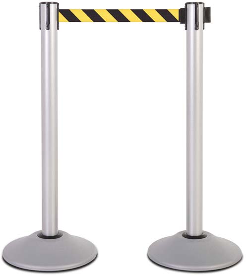 Steel Stanchion - Silver w- Black-Yellow Chevron Belt