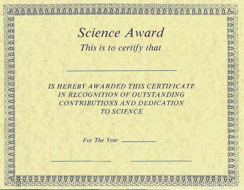 Science Award Certificate