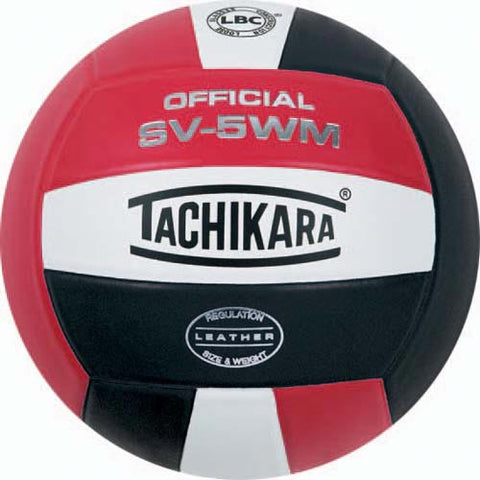 Tachikara SV-5WM Leather Volleyball - Red-White-Black