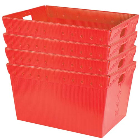 Large Plastic Nestable Storage Totes - 24" (Red)(Set of 4)