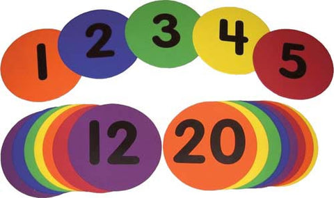 9" Numbered Poly Spots #1-20 in Rainbow Colors