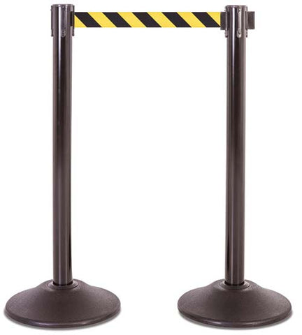 Steel Stanchion - Black w- Black-Yellow Chevron Belt