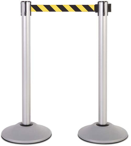 Steel Stanchion - Silver w- Black-Yellow Chevron Belt